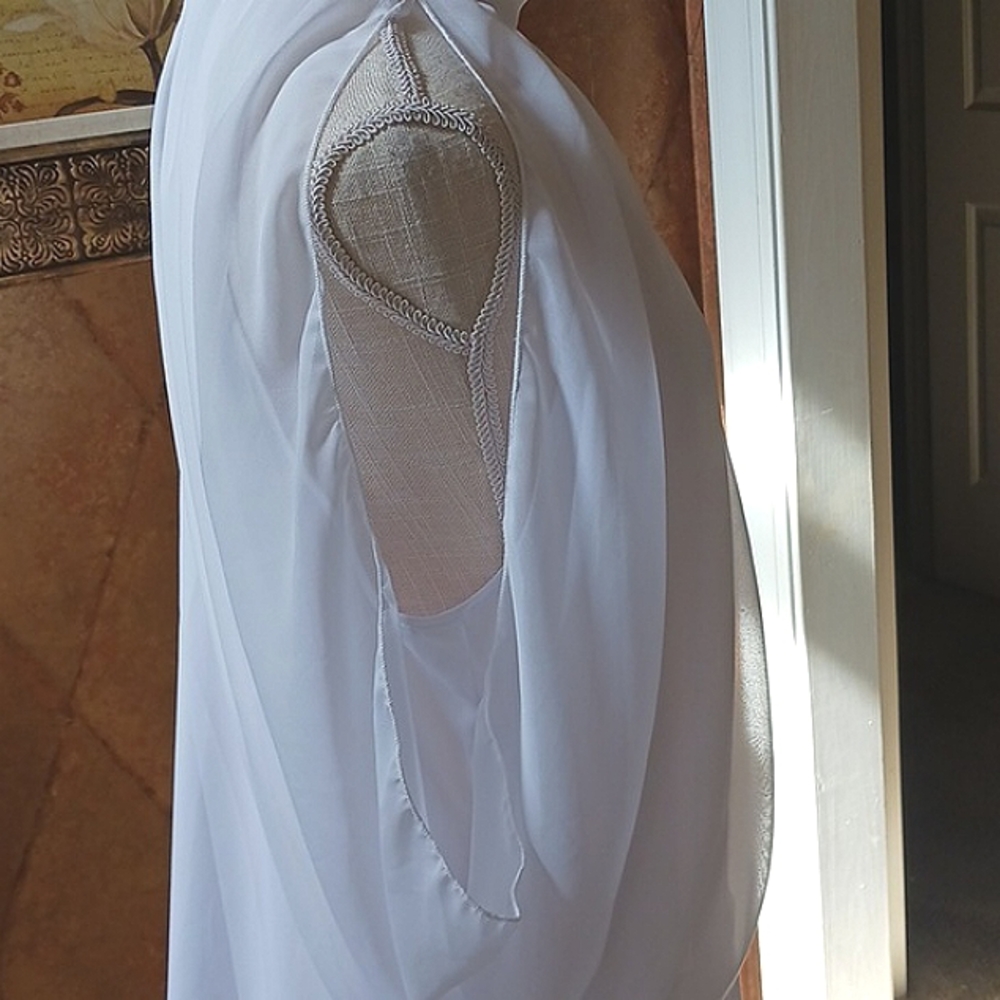 ASHLEY Stewart Mock Neck Sleeveless Draped White Double Button Blouse Size 18/20 - Picture 3 of 10